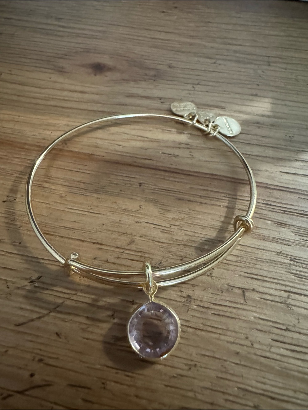 Alex & Ani Gold-Tone Bangle Bracelet with Light Purple Gem Charm